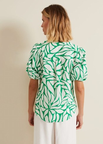 Phase Eight Louanna Linen Printed Shirts Green/White Canada | ANWTGX-397